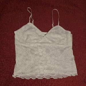 White Lace Cami Top With Bow Detail